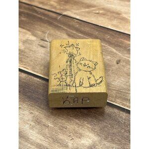 2001 PEDDLERS PACK 1207F WOOD MOUNTED RUBBER STAMP CAT MOUSE CHRISTMAS TREE